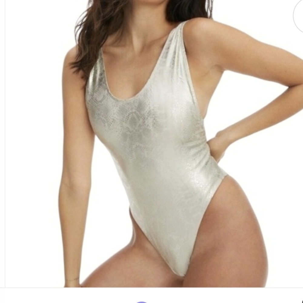 Good American One Piece Swimsuit Gold Metallic Snake Studio54  1-Small NWT